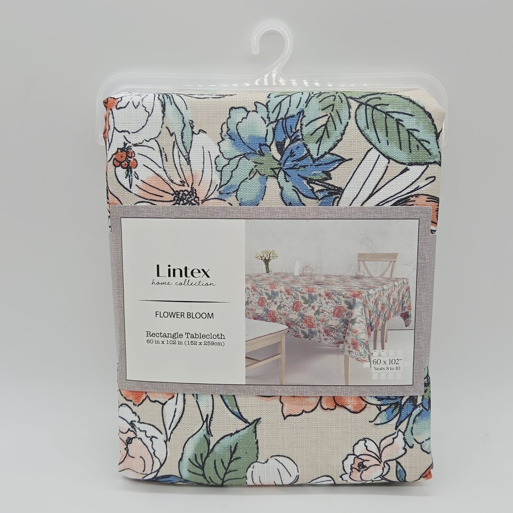 NEW Lintex Home Collection Rectangle Tablecloth 60"x102" Flower Bloom Polyester